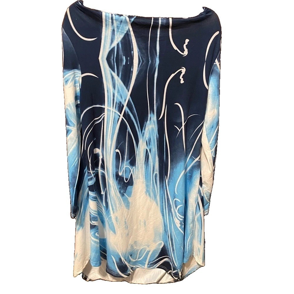 NWT R & B Collection Blue and White Abstract Long Sleeve Dress Festival Boho